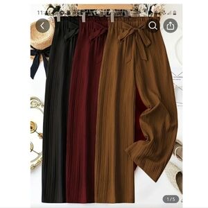 Set of 3 Women Solid Color Striped Trousers with Bow Accent Stylish Relaxed Fit